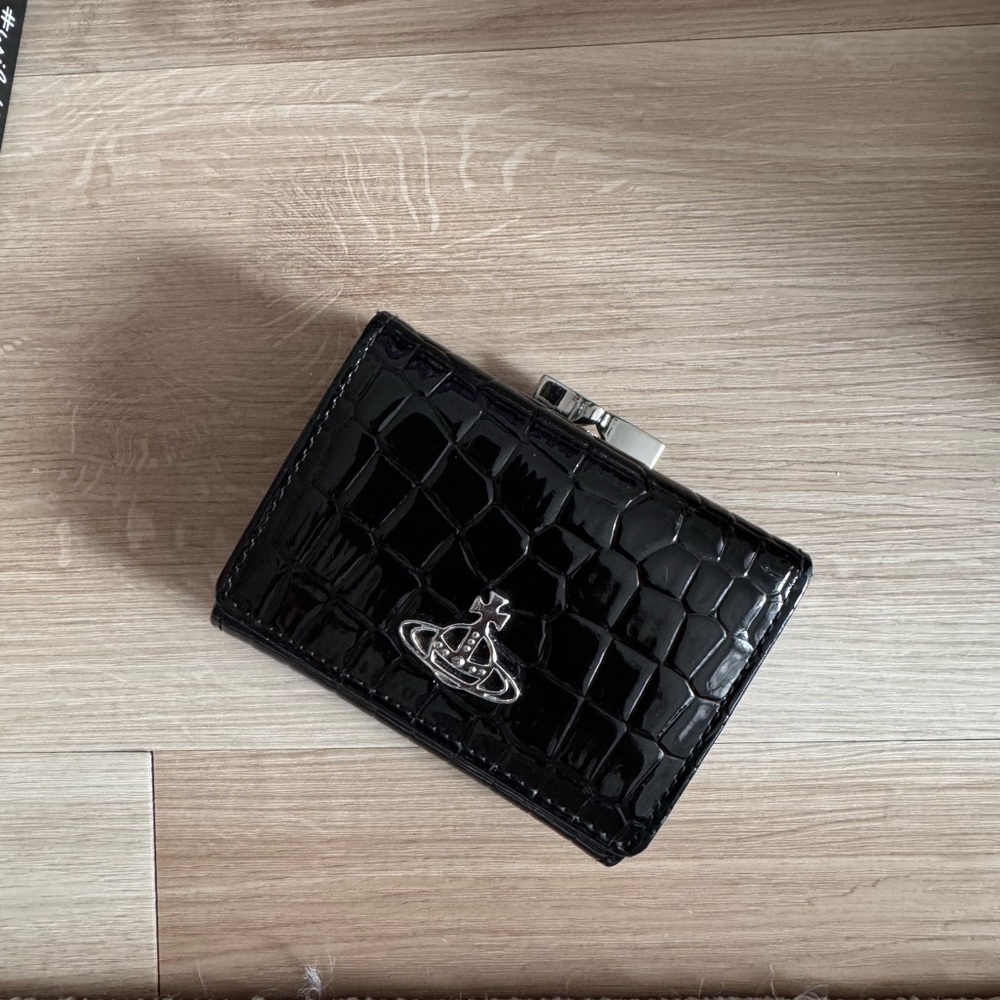 Vivienne Westwood Black Croc-Embossed Small Frame Wallet